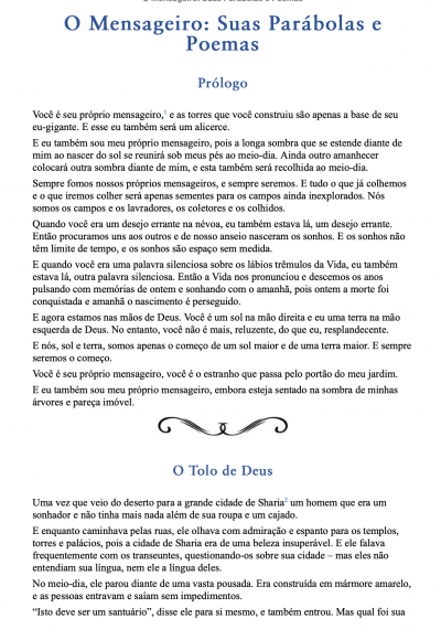 O Mensageiro: Suas Parábolas e Poemas